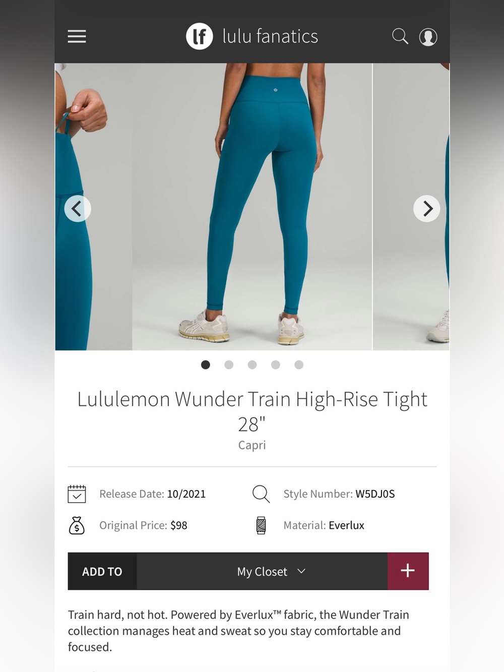 Lululemon Wunder Train High-Rise Tight 28" - Capri Teal